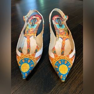Dolce & Gabbana Multicolor Printed Fabric Slingback Heel  Size 7